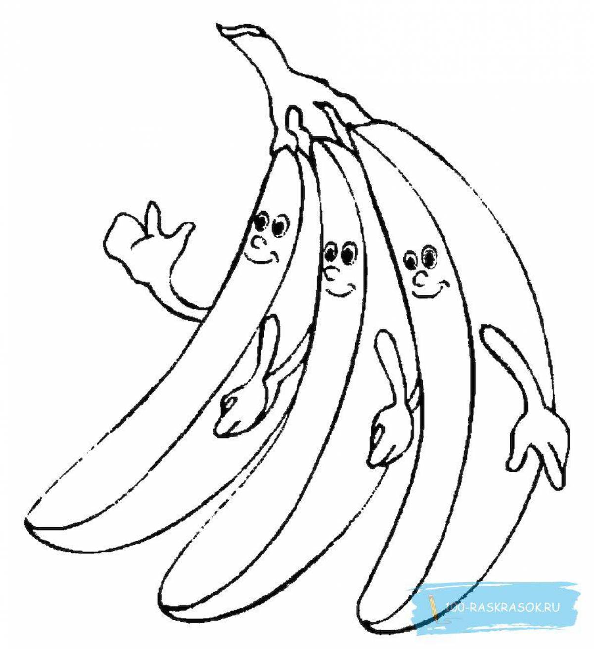 Яркая банановая раскраска для детей