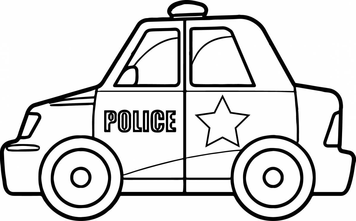 Colorful police car coloring page for 3-4 year olds