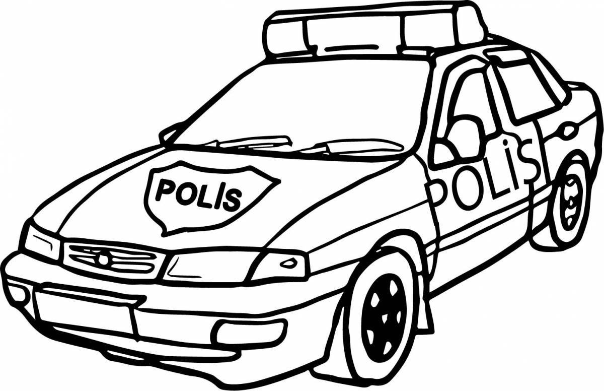 Fun coloring of a police car for children 3-4 years old