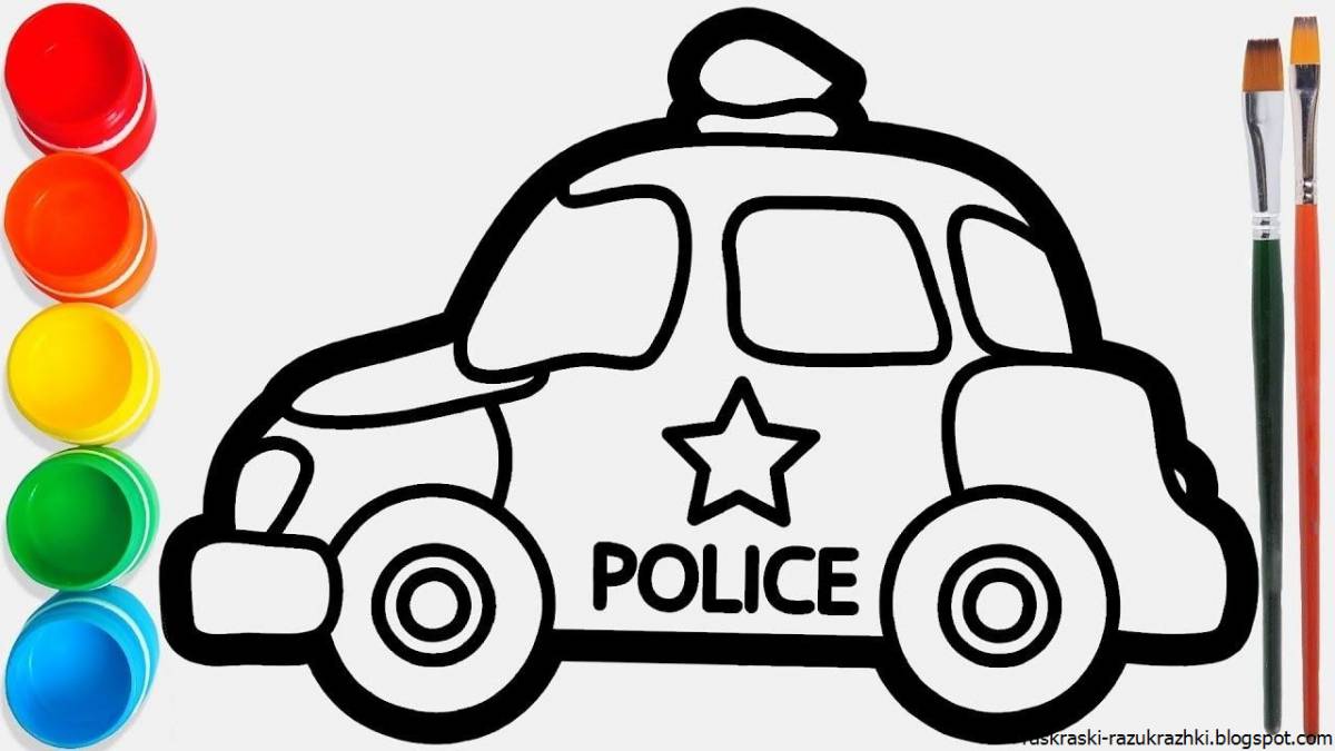 Funny police car coloring book for preschool kids