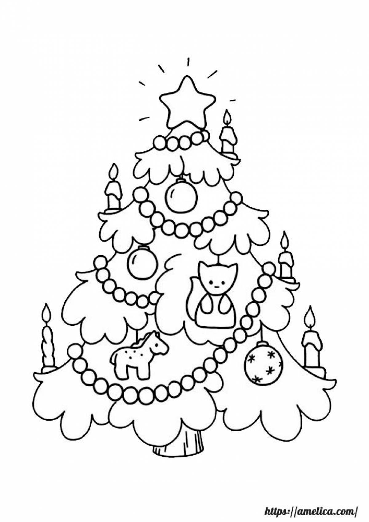Coloring book joyful Christmas tree