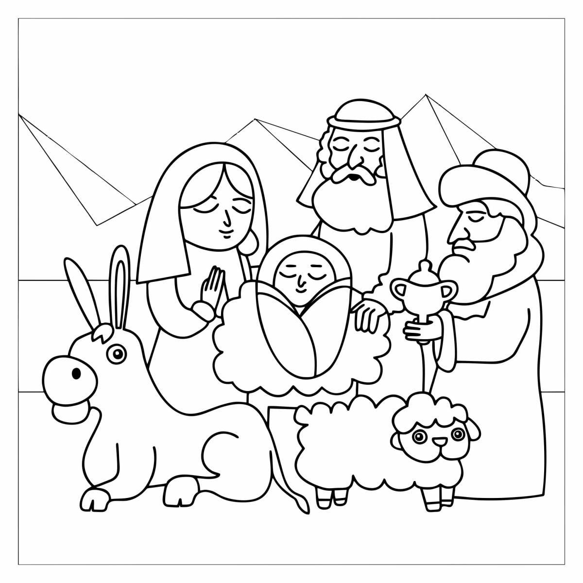 Nativity scene glowing coloring book