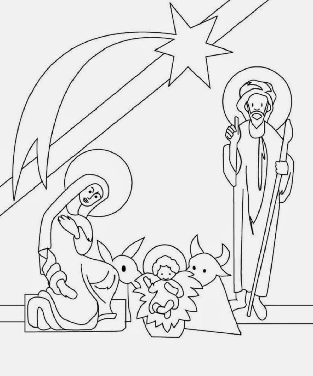 Charming nativity scene coloring book