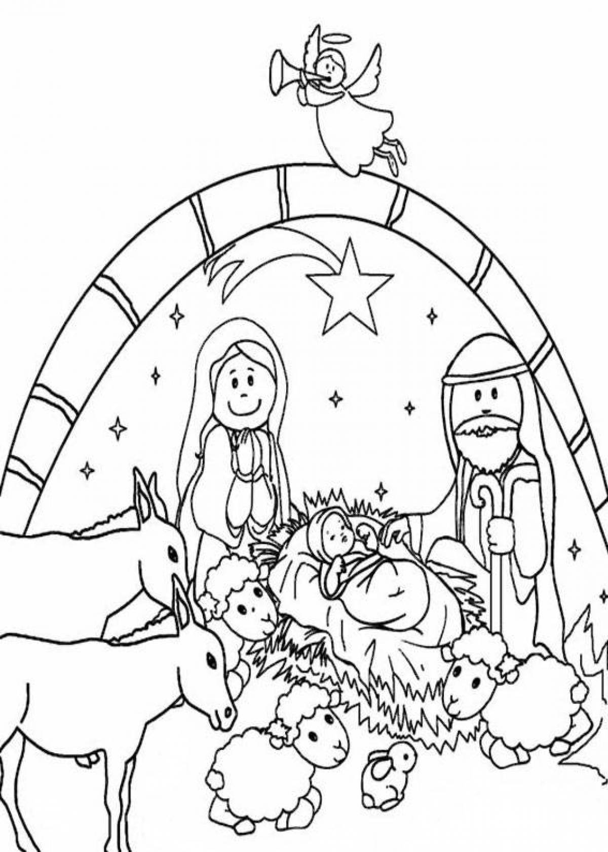 Deity coloring nativity scene