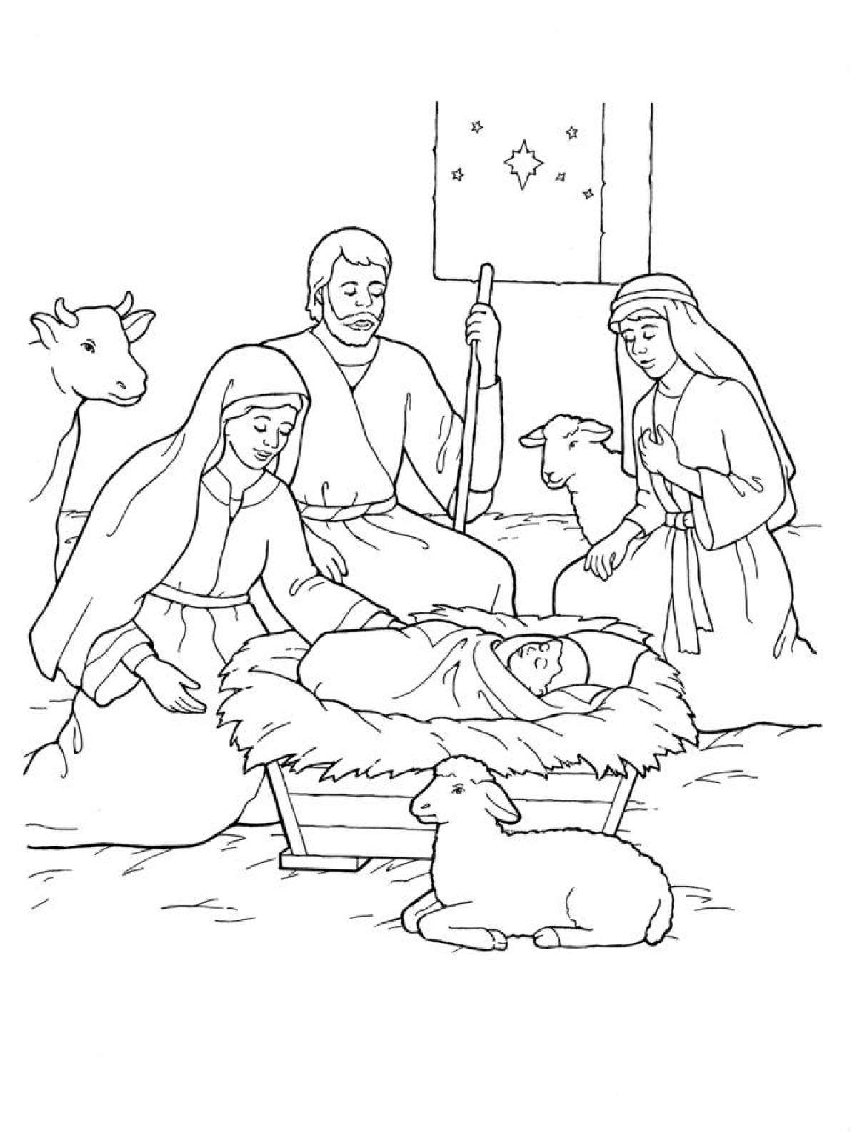Grand nativity scene coloring