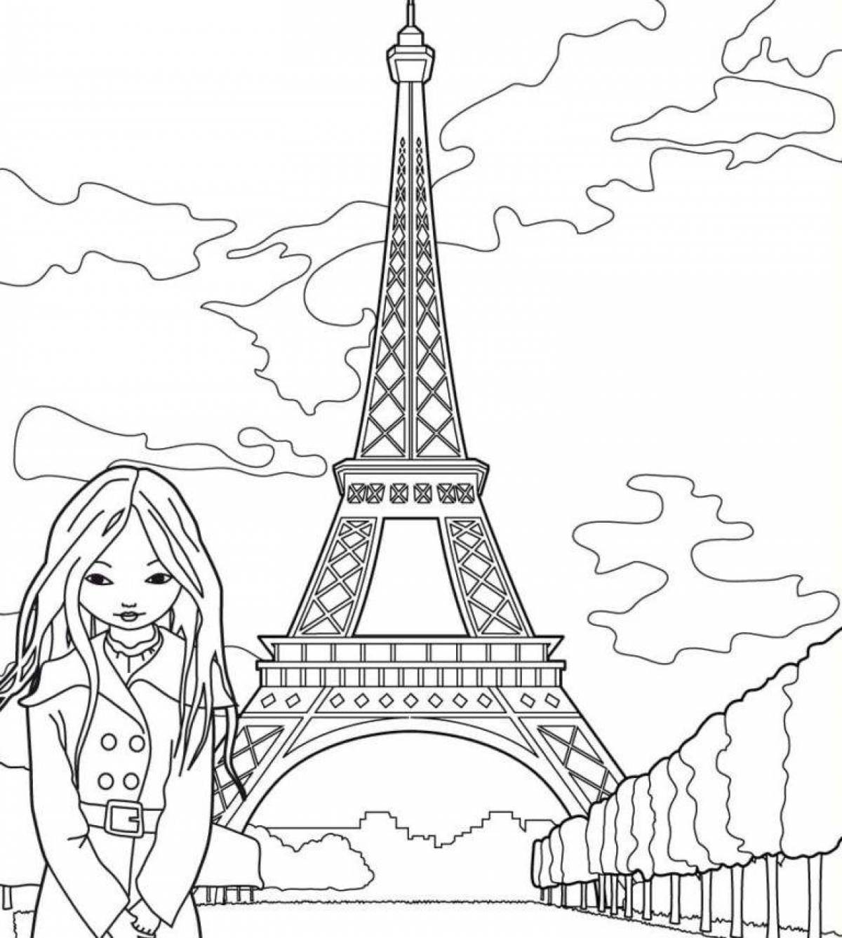Coloring book shining eiffel tower