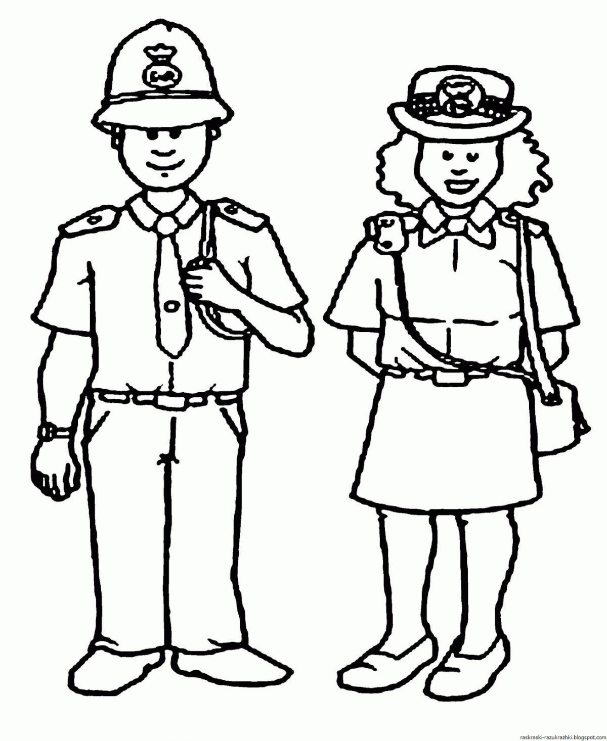 Joyful policeman coloring pages for kids
