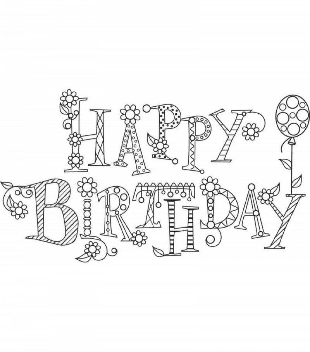 Playful happy birthday coloring page