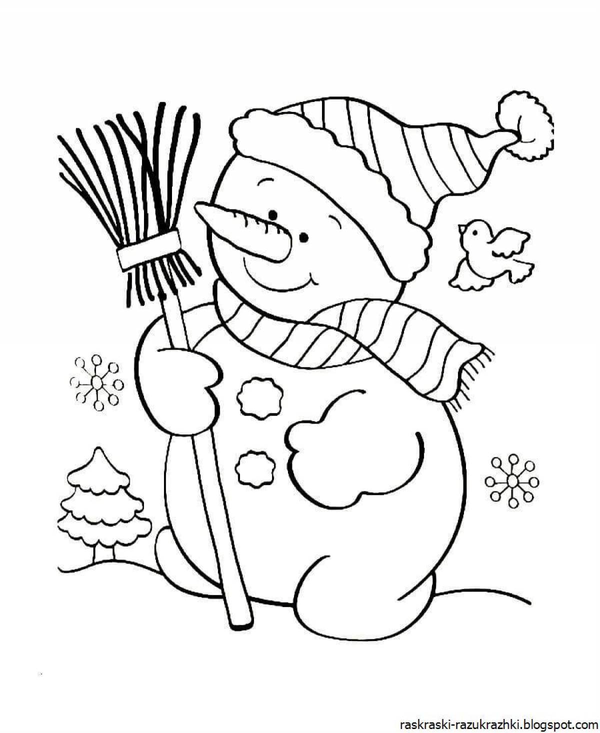 Раскраска улыбающийся снеговик для детей