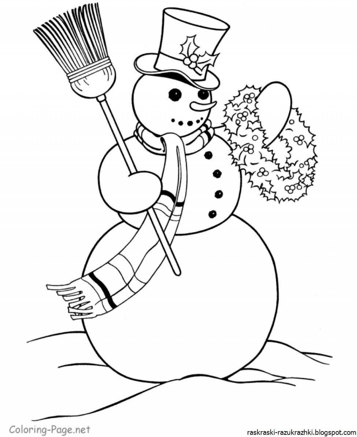 Раскраска счастливый снеговик для детей