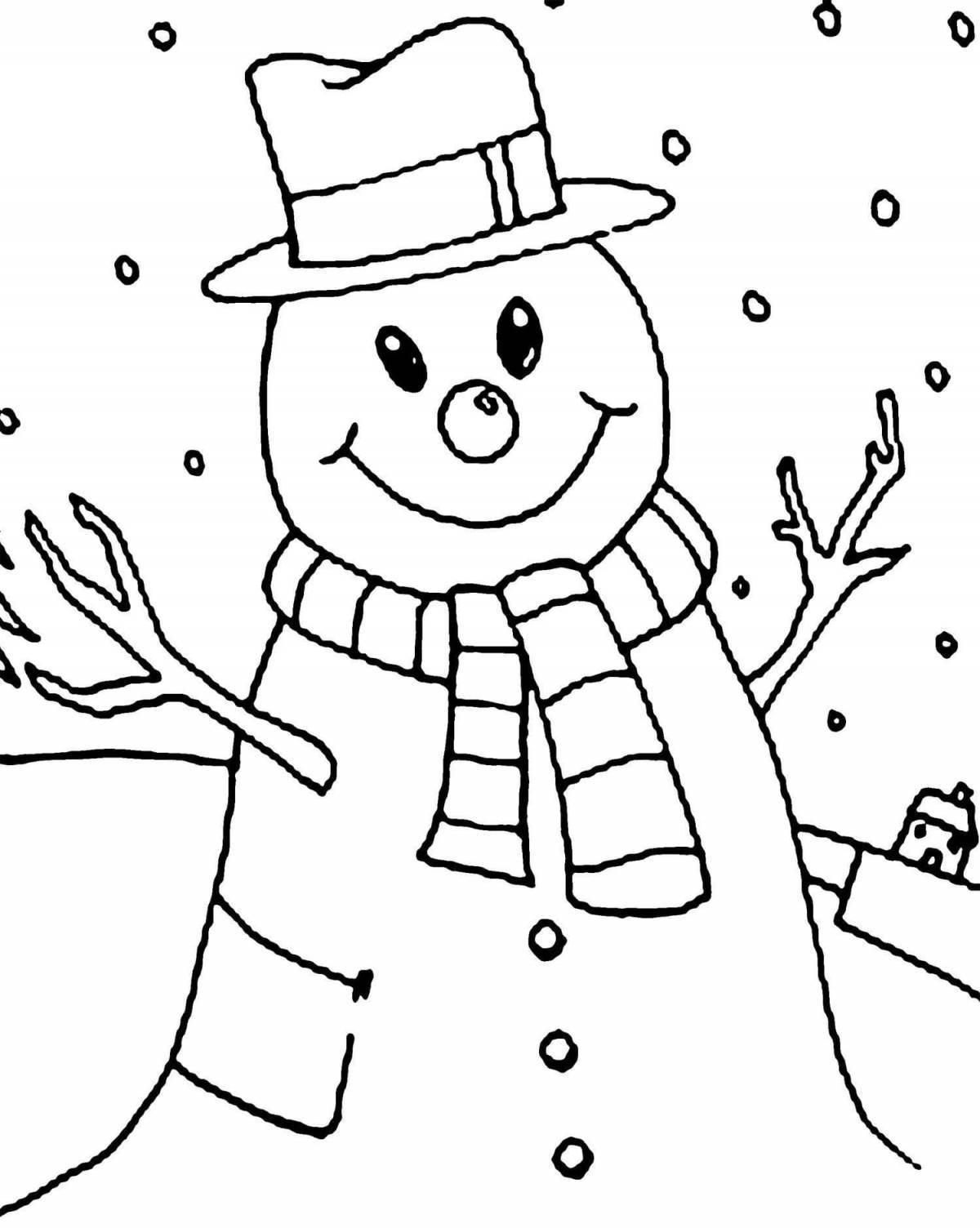Забавная раскраска снеговик для детей