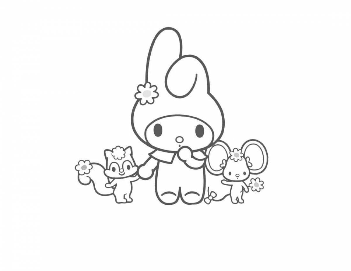Playful hello kitty melodies coloring page