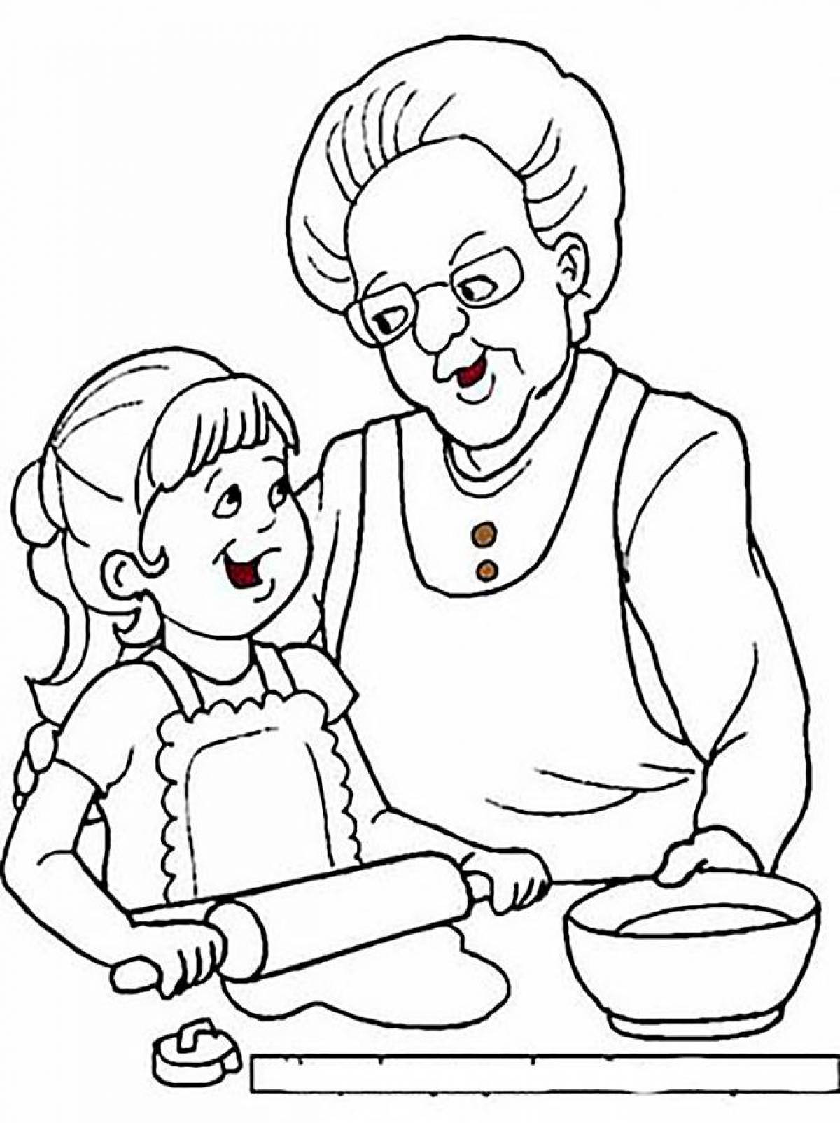 Happy grandma coloring page