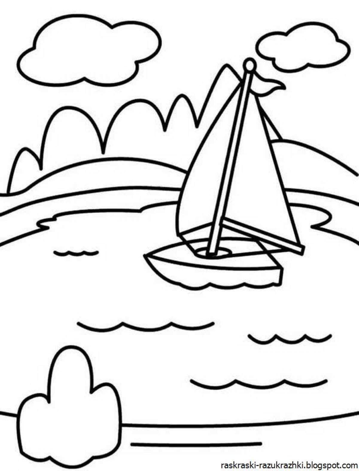 Раскраска водой картинка. В море. Раскраска. Море раскраска для детей. Кораблик на море раскраска для детей. Раскраска Маре для детей.