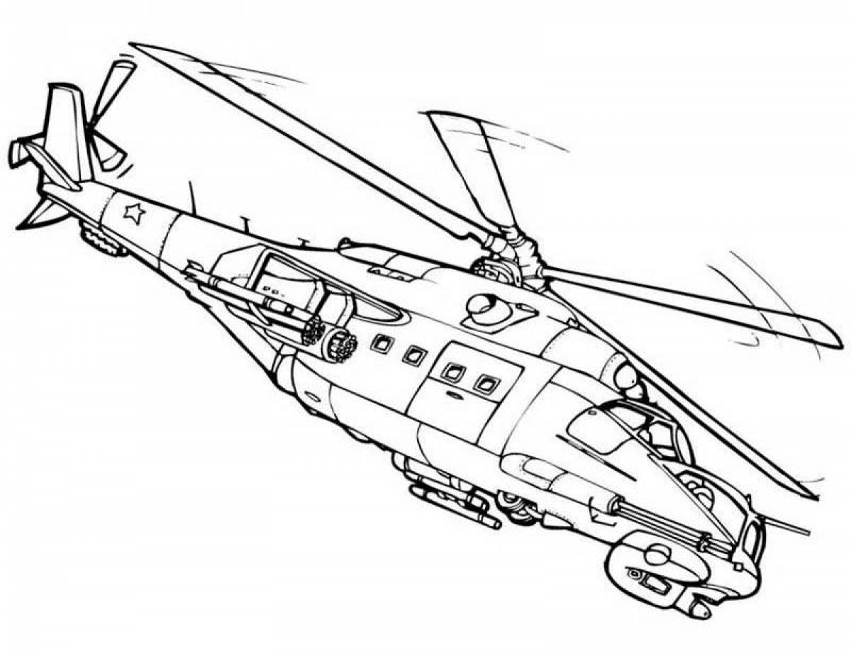 Раскраска яркий военный вертолет