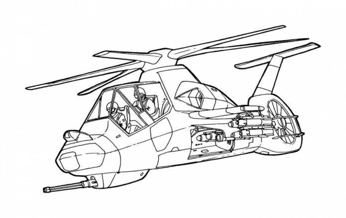 A striking military helicopter coloring page