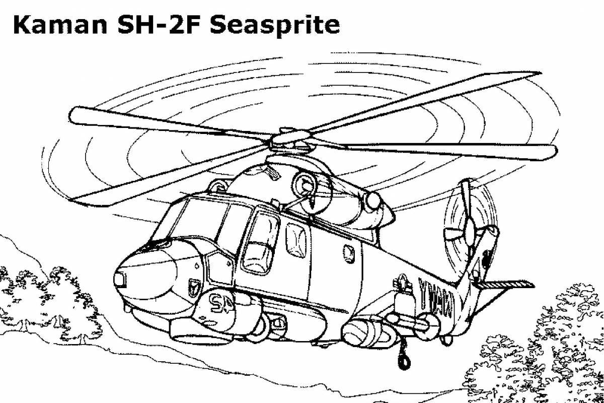 Раскраска большой военный вертолет