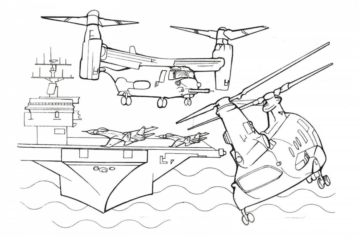 Раскраска сияющий военный вертолет