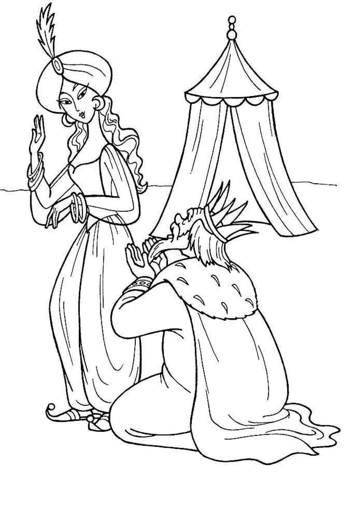 Inviting coloring book from Pushkin's fairy tales