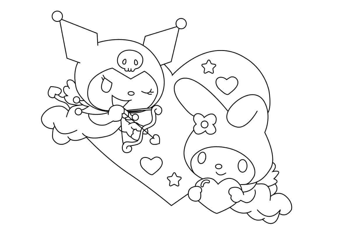 Tempting hallow kitty kuromi coloring page