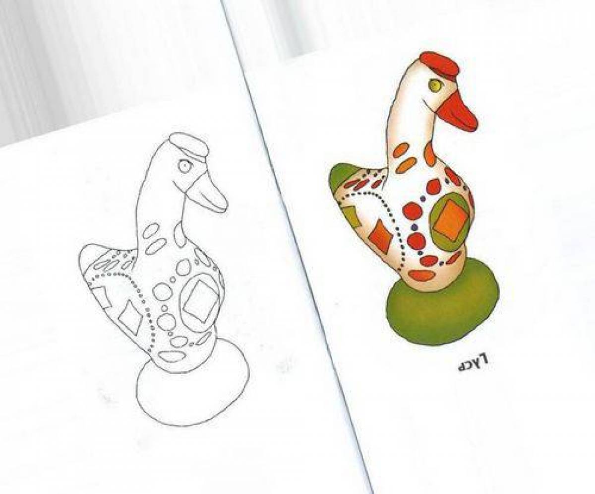 Яркая дымковская утка раскраска для детей 3-4 лет