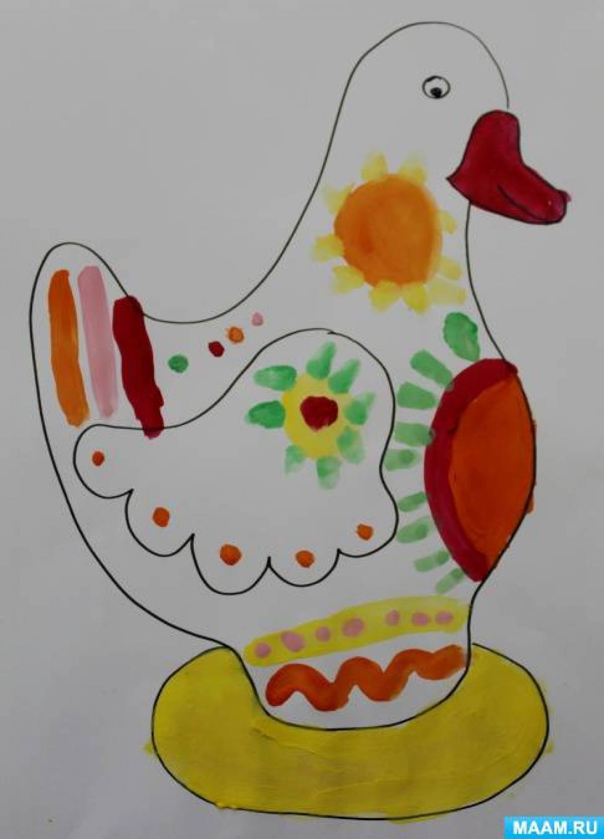 Раскраска дымковская утка для малышей