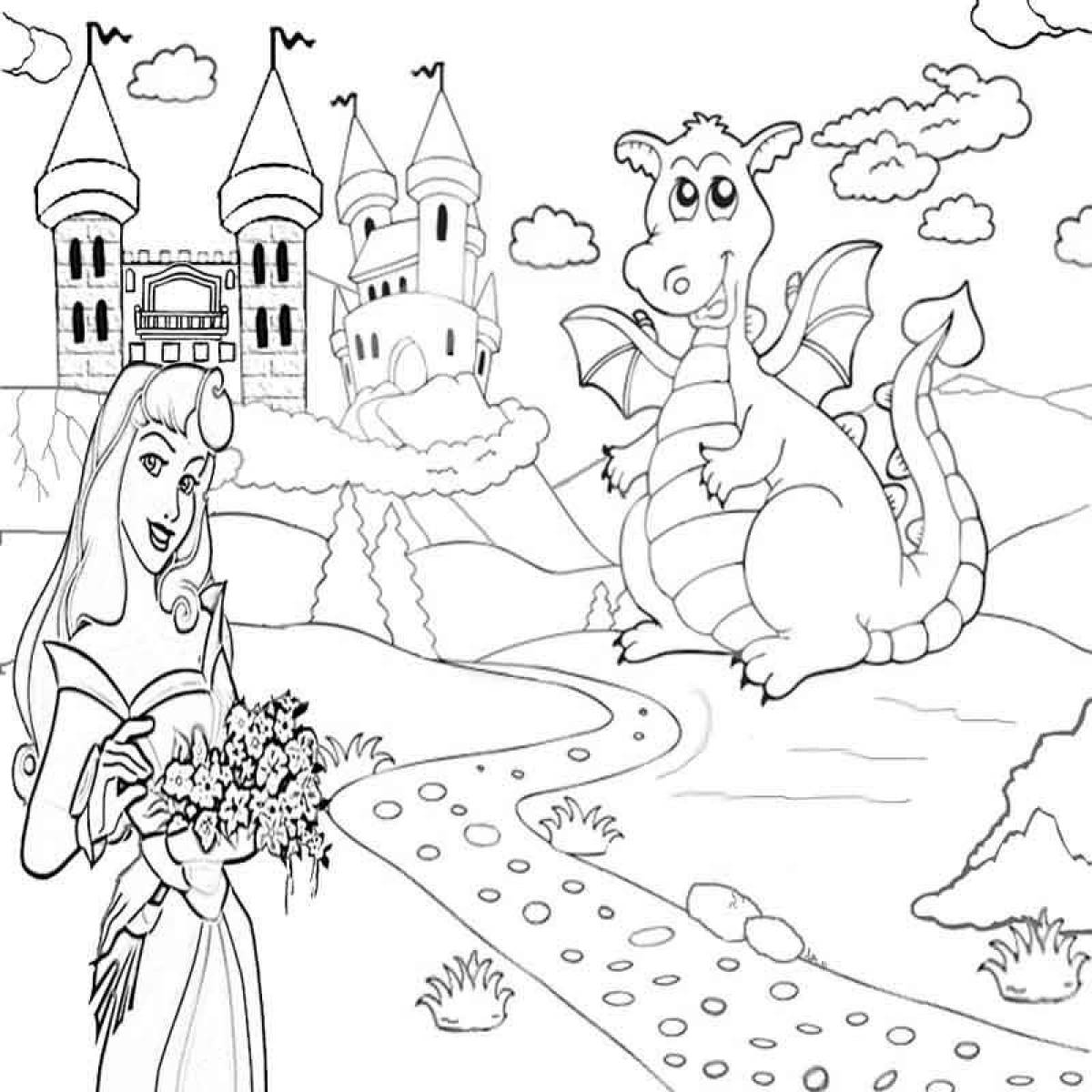 Coloring book bright princess castle