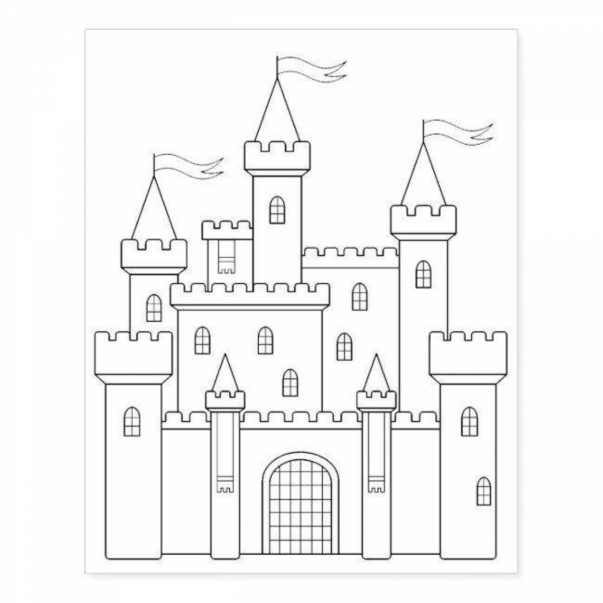 Блестящая страница раскраски замка принцессы