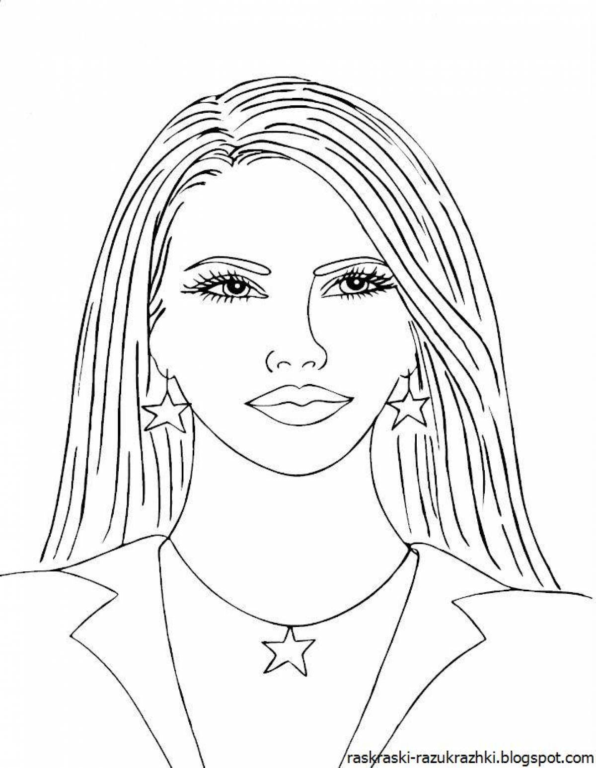 Stylish coloring book for girls with face makeup