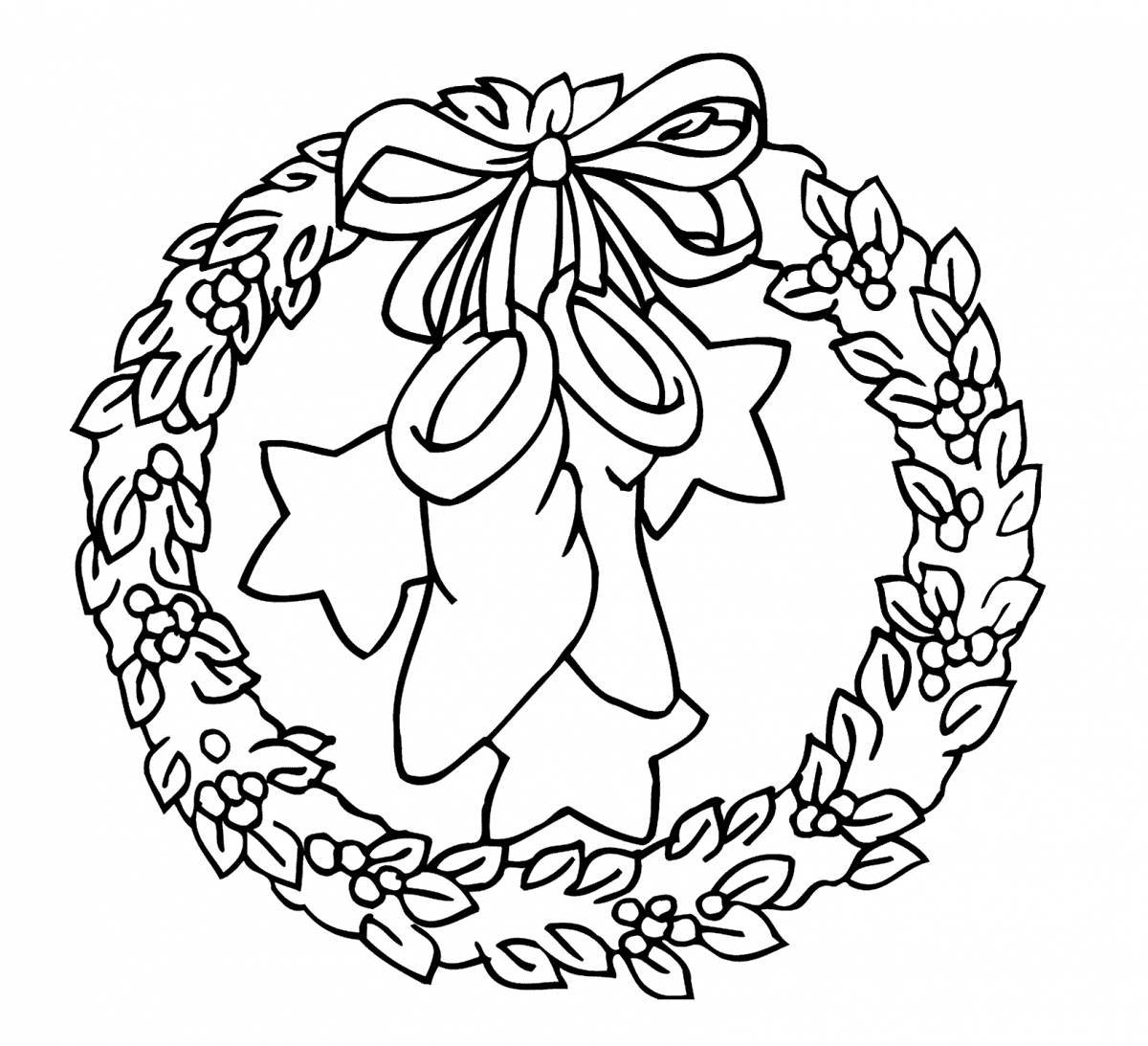 Glowing Christmas wreath coloring page