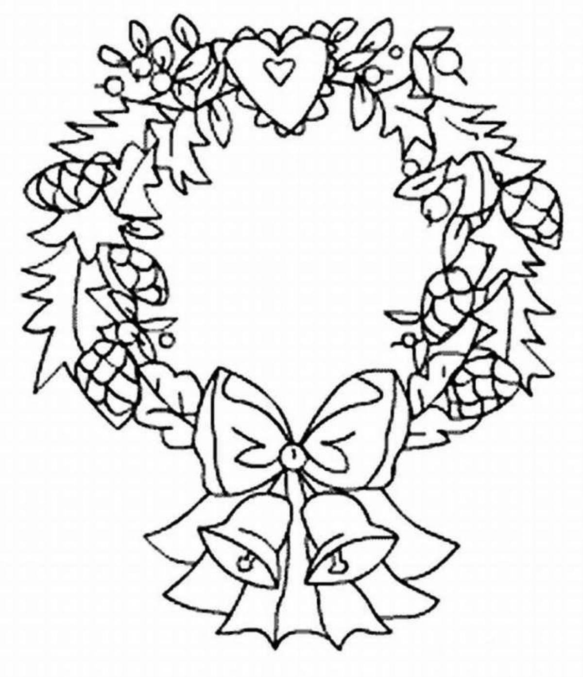 Coloring book exquisite Christmas wreath