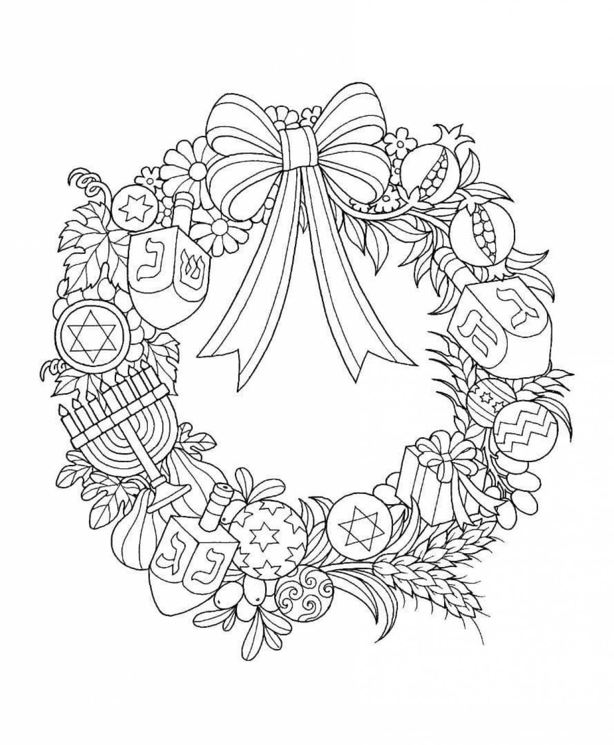 Coloring book decorated Christmas wreath