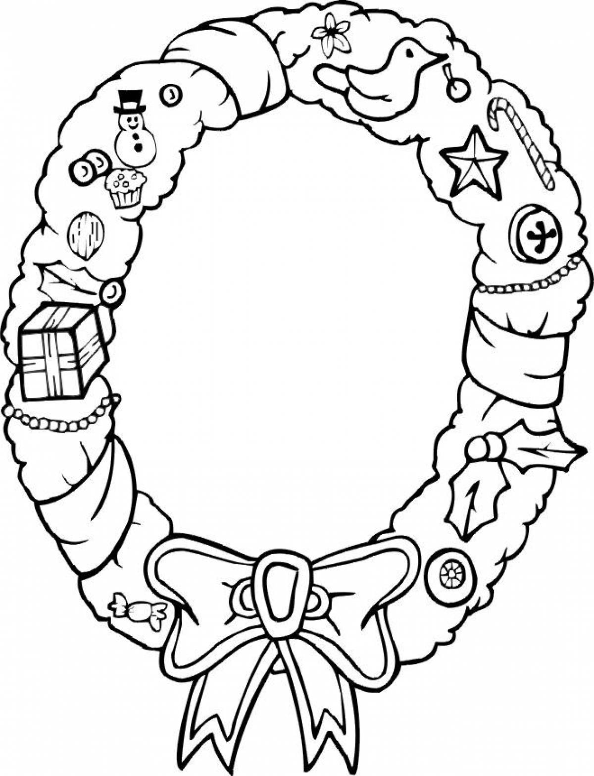 Coloring book inviting Christmas wreath