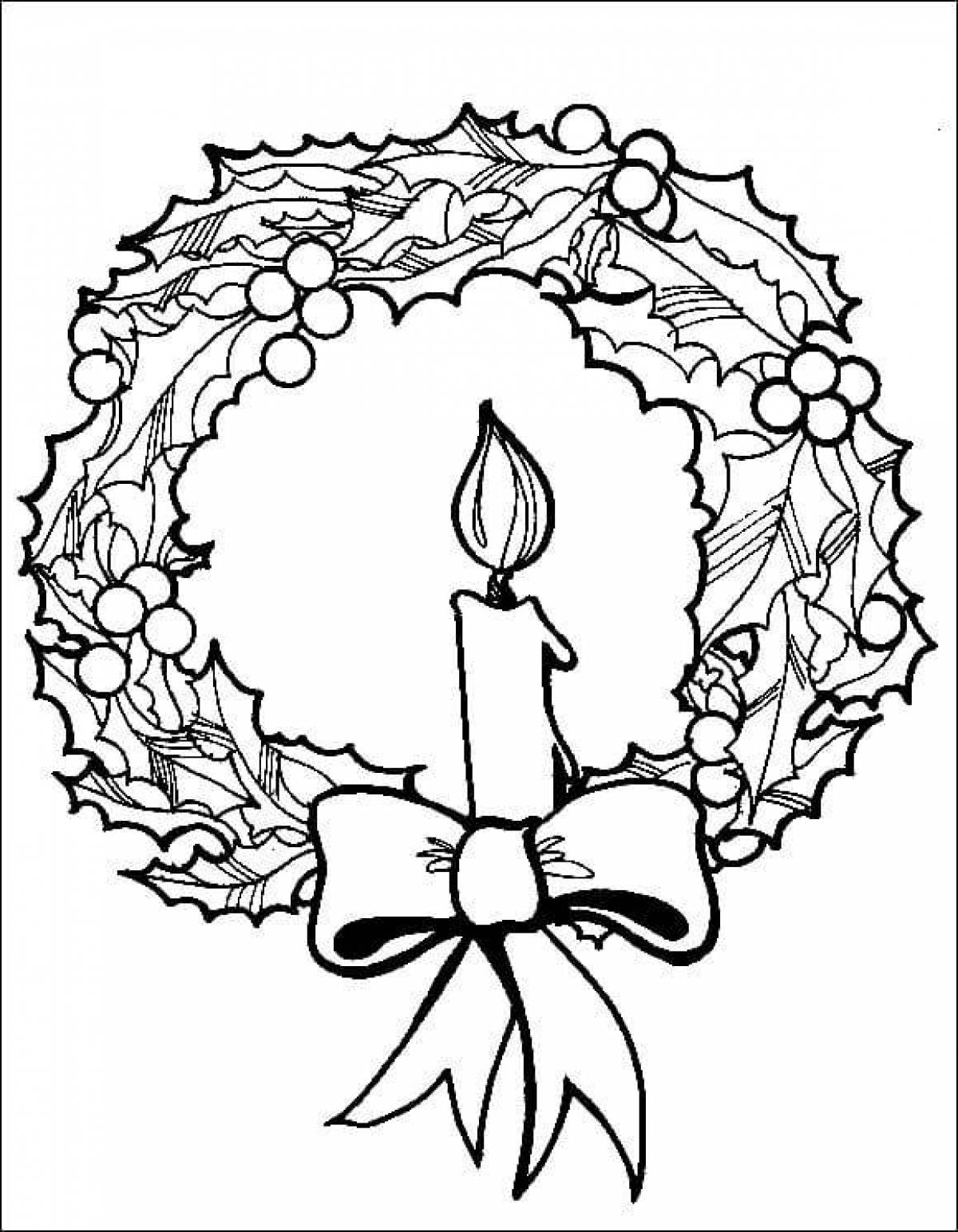 Adorable Christmas wreath coloring page