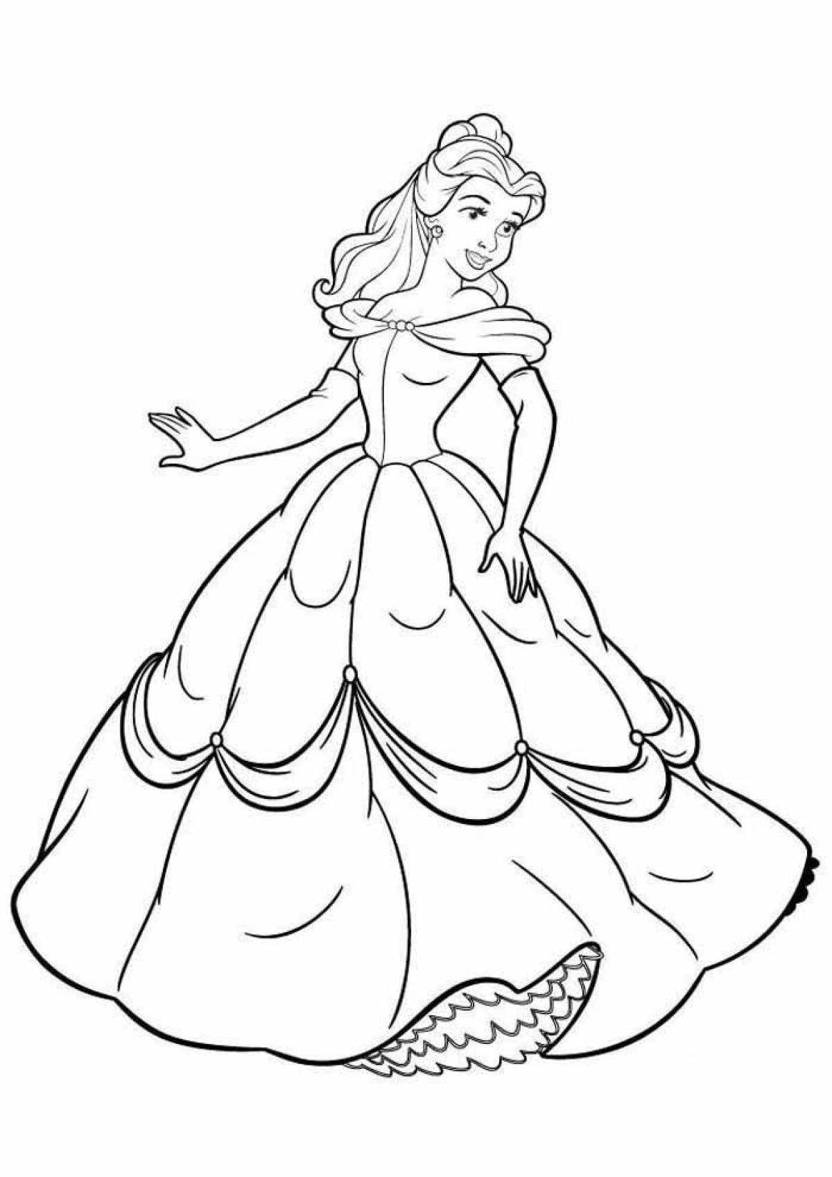 Элегантная раскраска принцесс диснея в красивых платьях