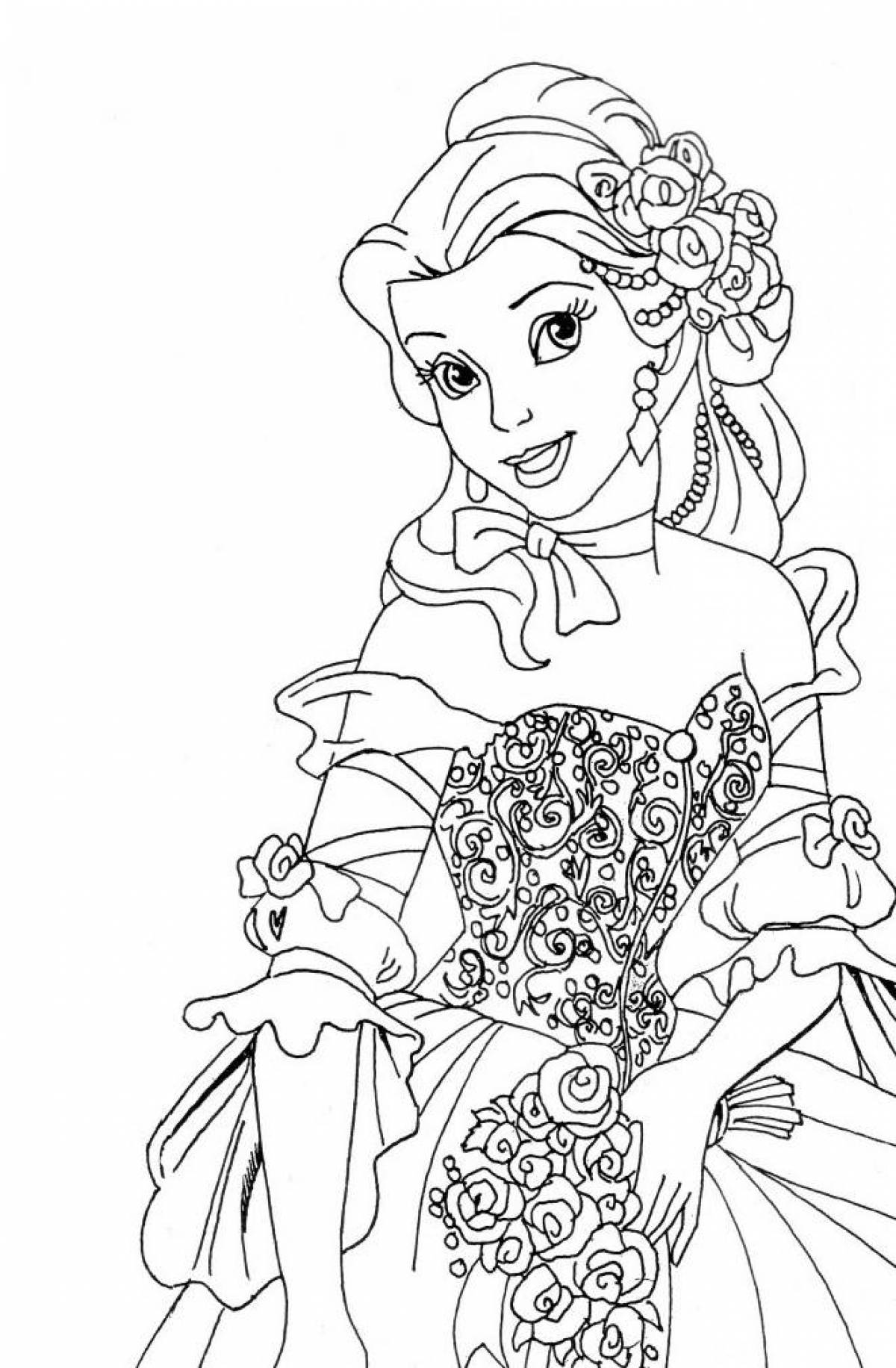 Восхитительная раскраска принцесс диснея в красивых платьях