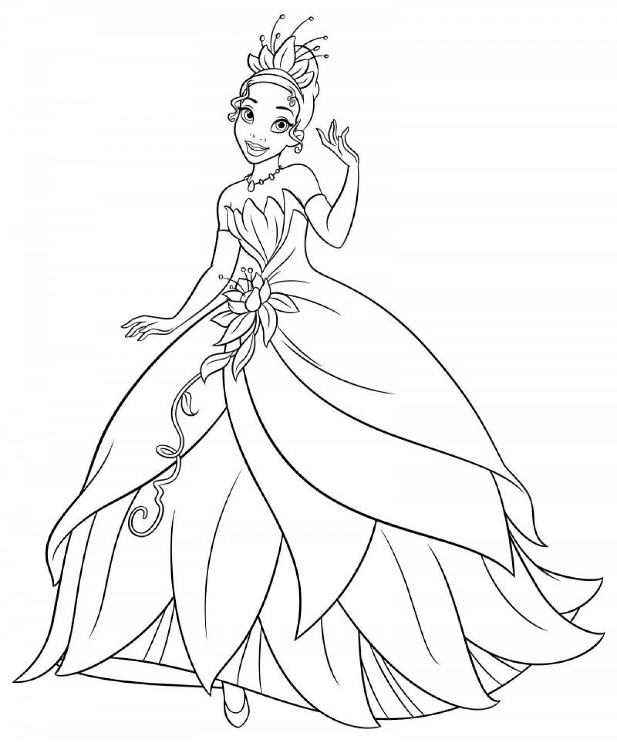 Чудесная раскраска принцесс диснея в красивых платьях