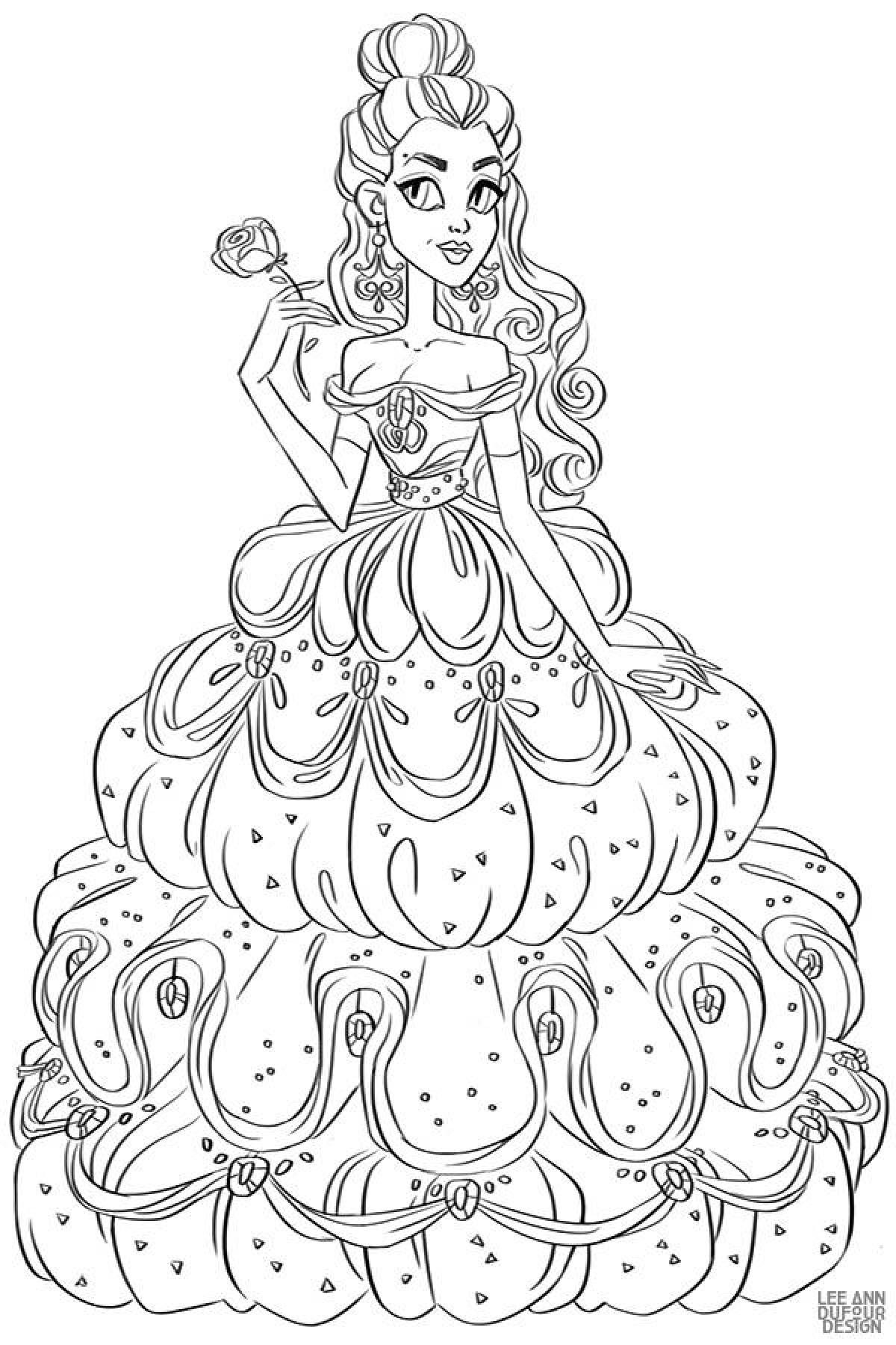 Буйная раскраска принцесс диснея в красивых платьях