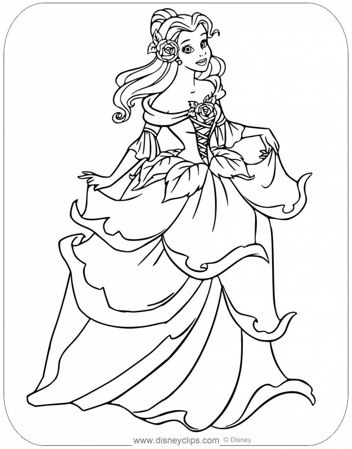 Fun coloring book of Disney princesses in beautiful dresses