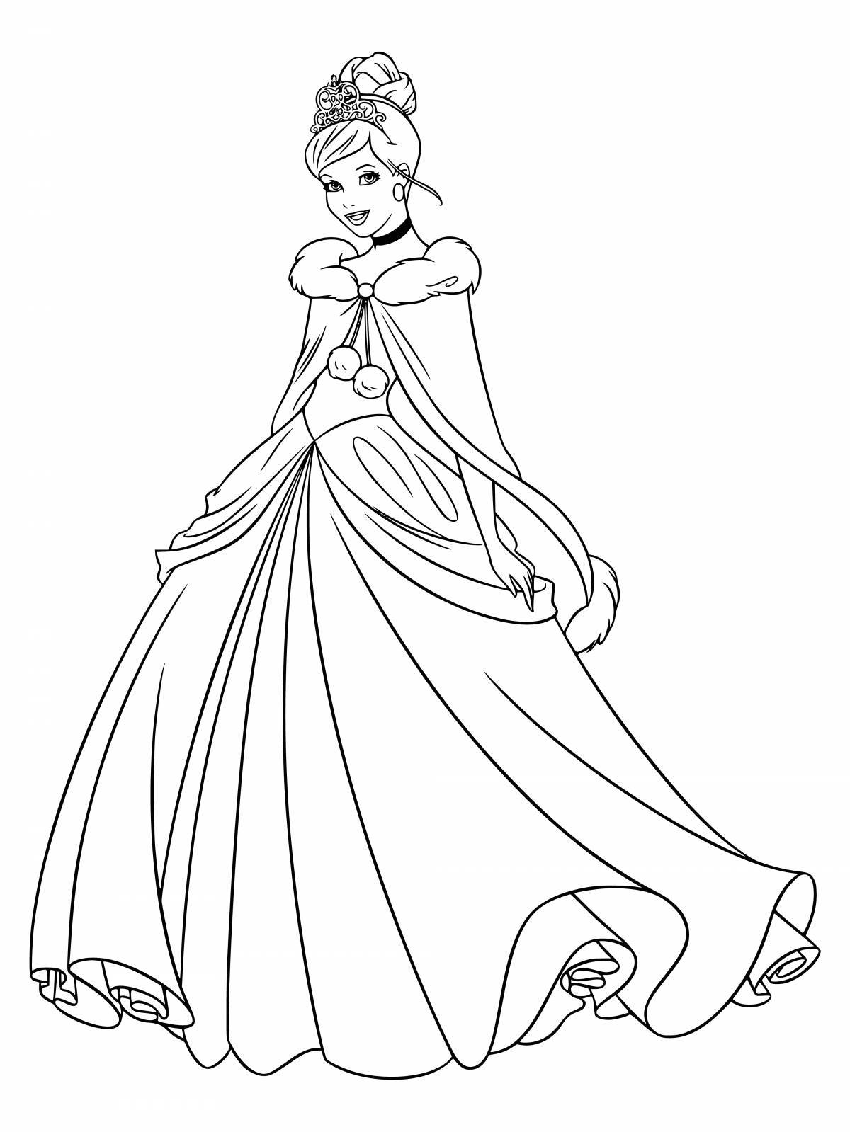 Радостная раскраска принцесс диснея в красивых платьях