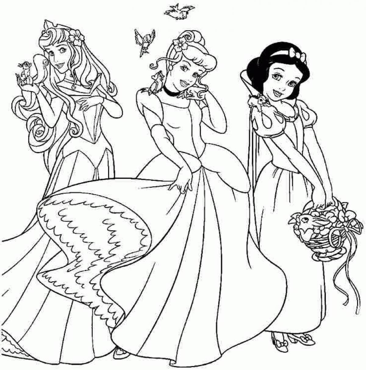 Сенсационная раскраска принцесс диснея в красивых платьях
