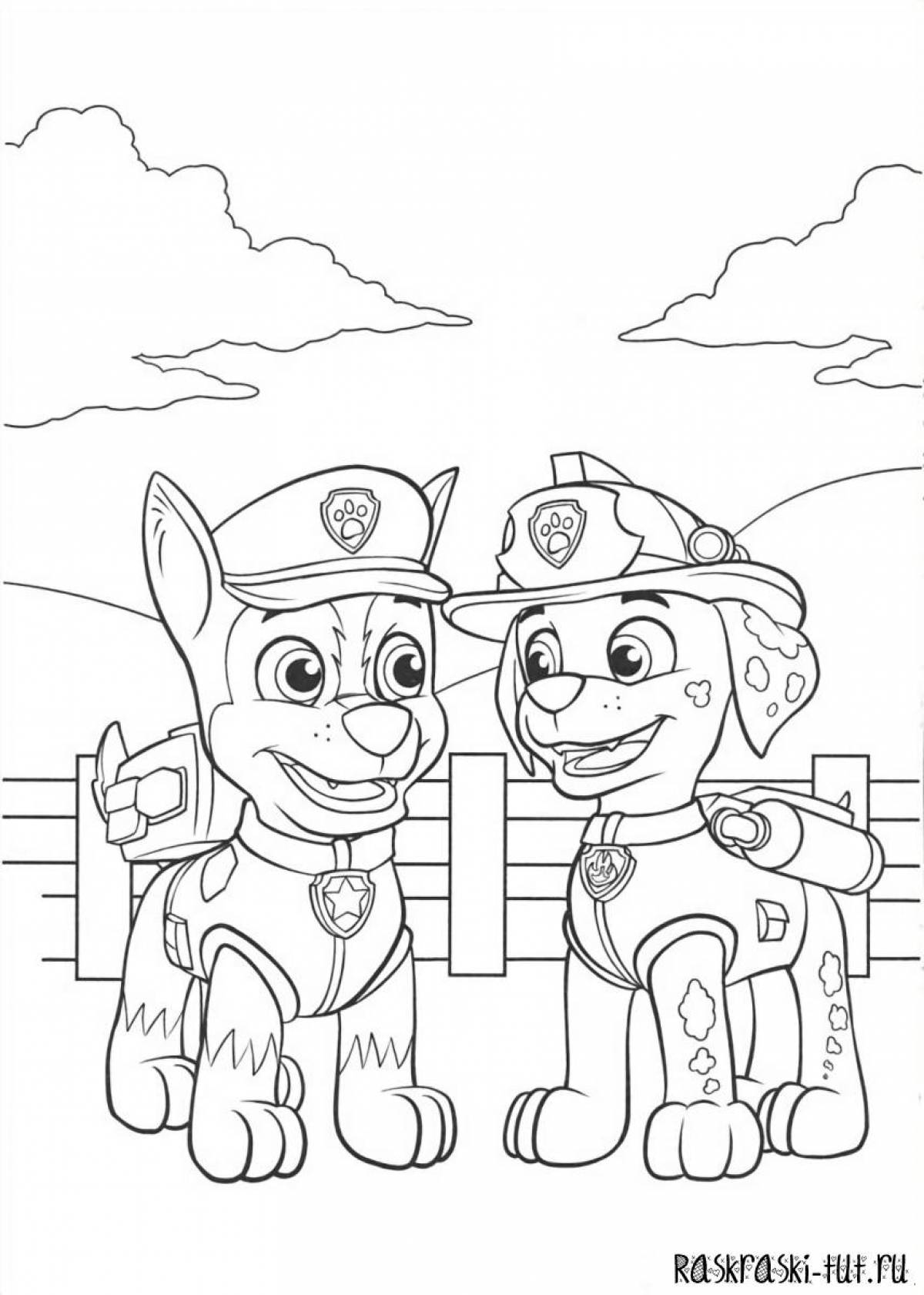Colourful bright coloring page Paw Patrol Marshal