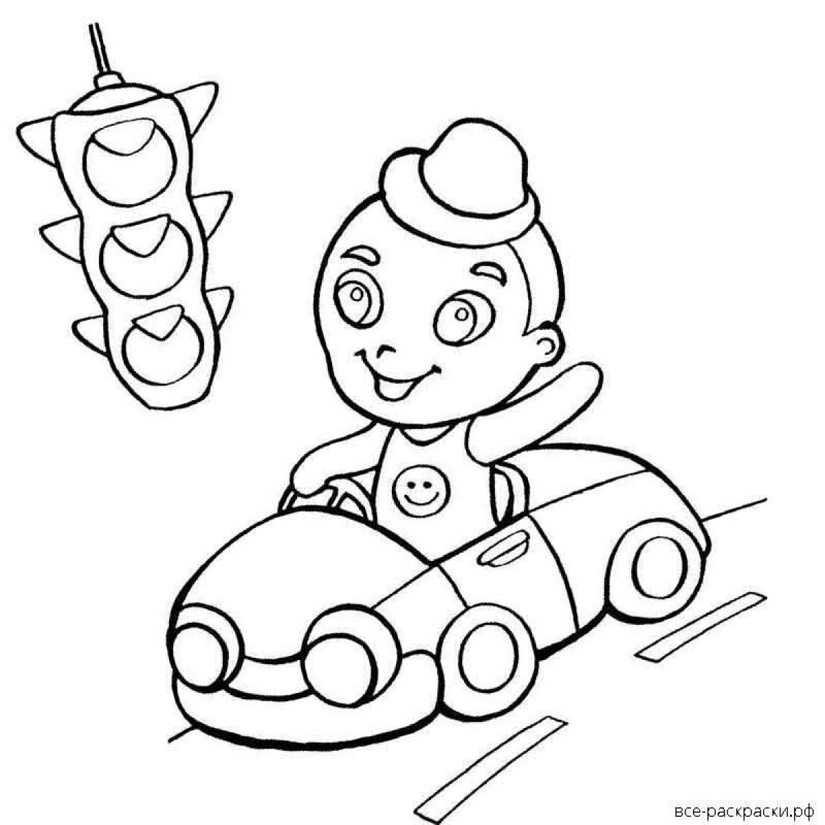 Coloring page joyful traffic light for children 6-7 years old