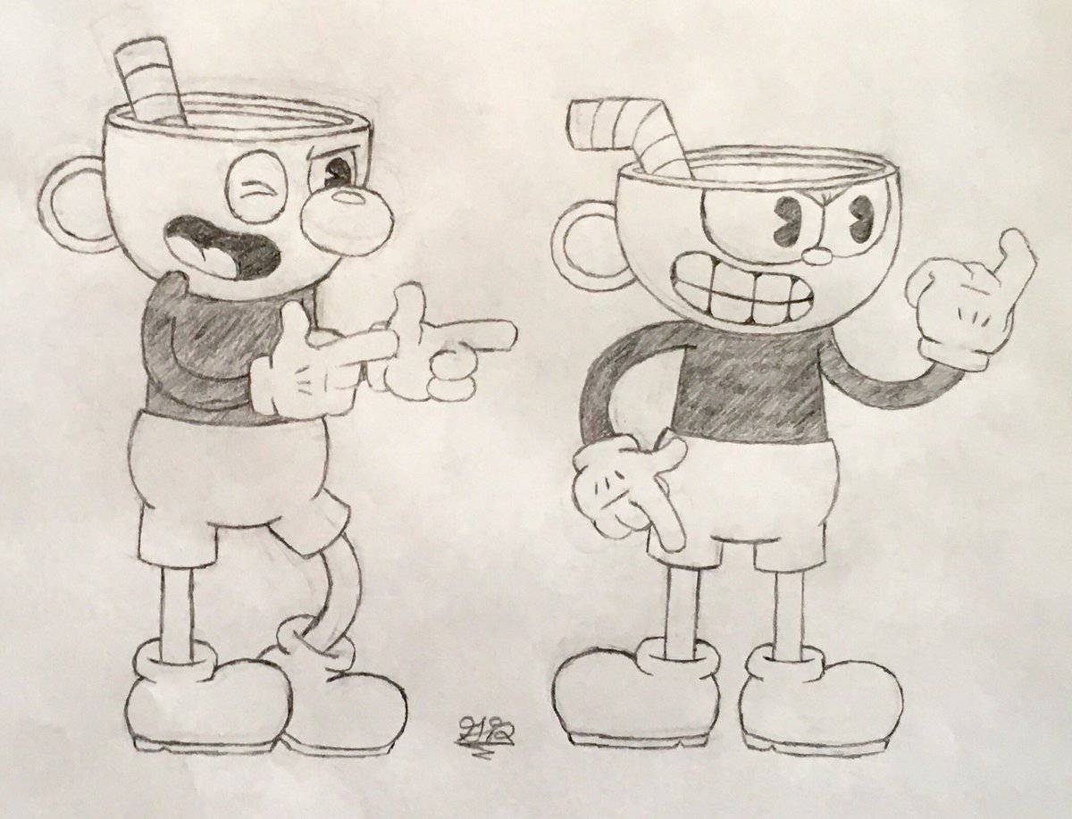 Lovely cuphead coloring page