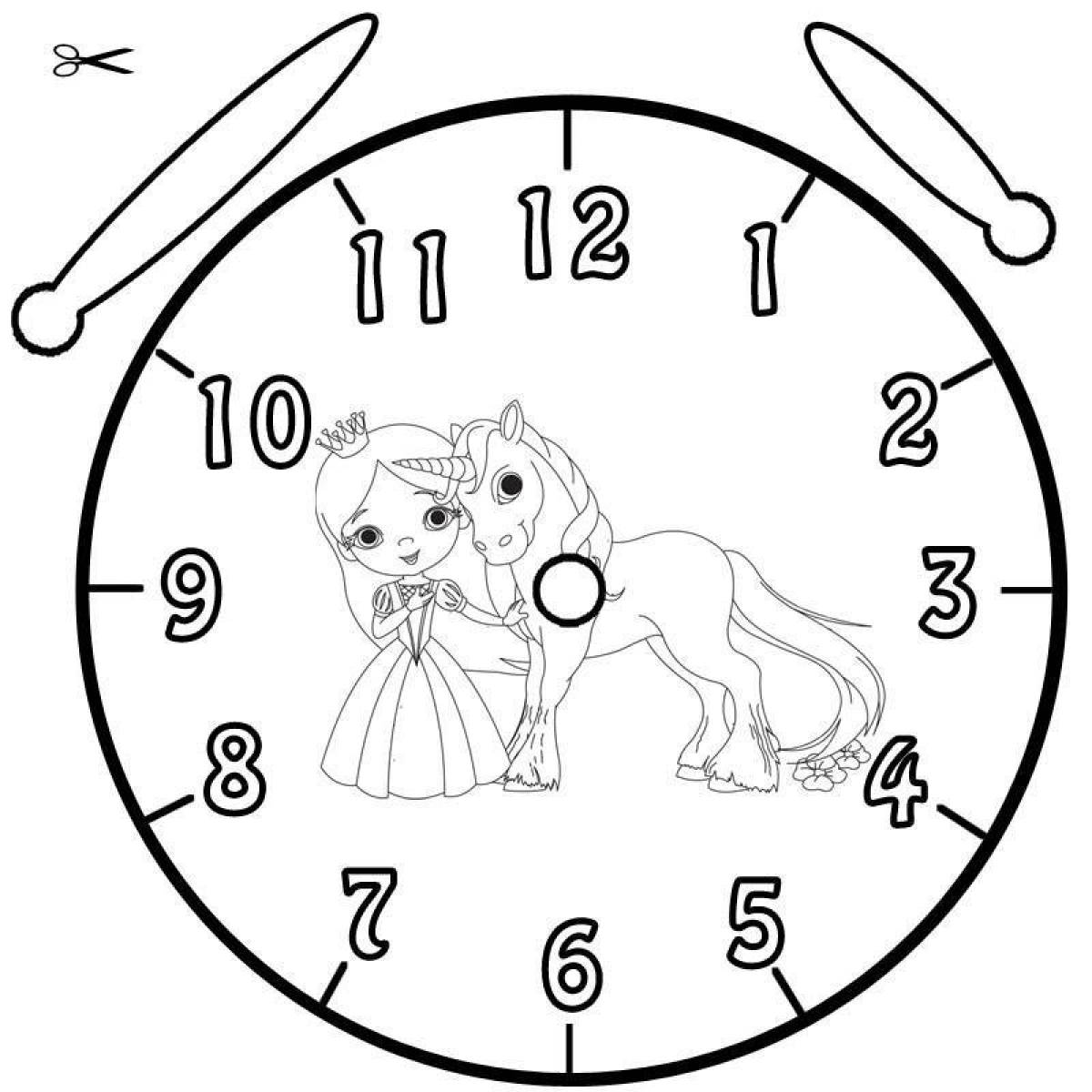 Cute clock coloring for kids