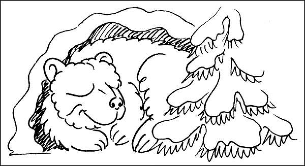 Colorful bear in the lair coloring book