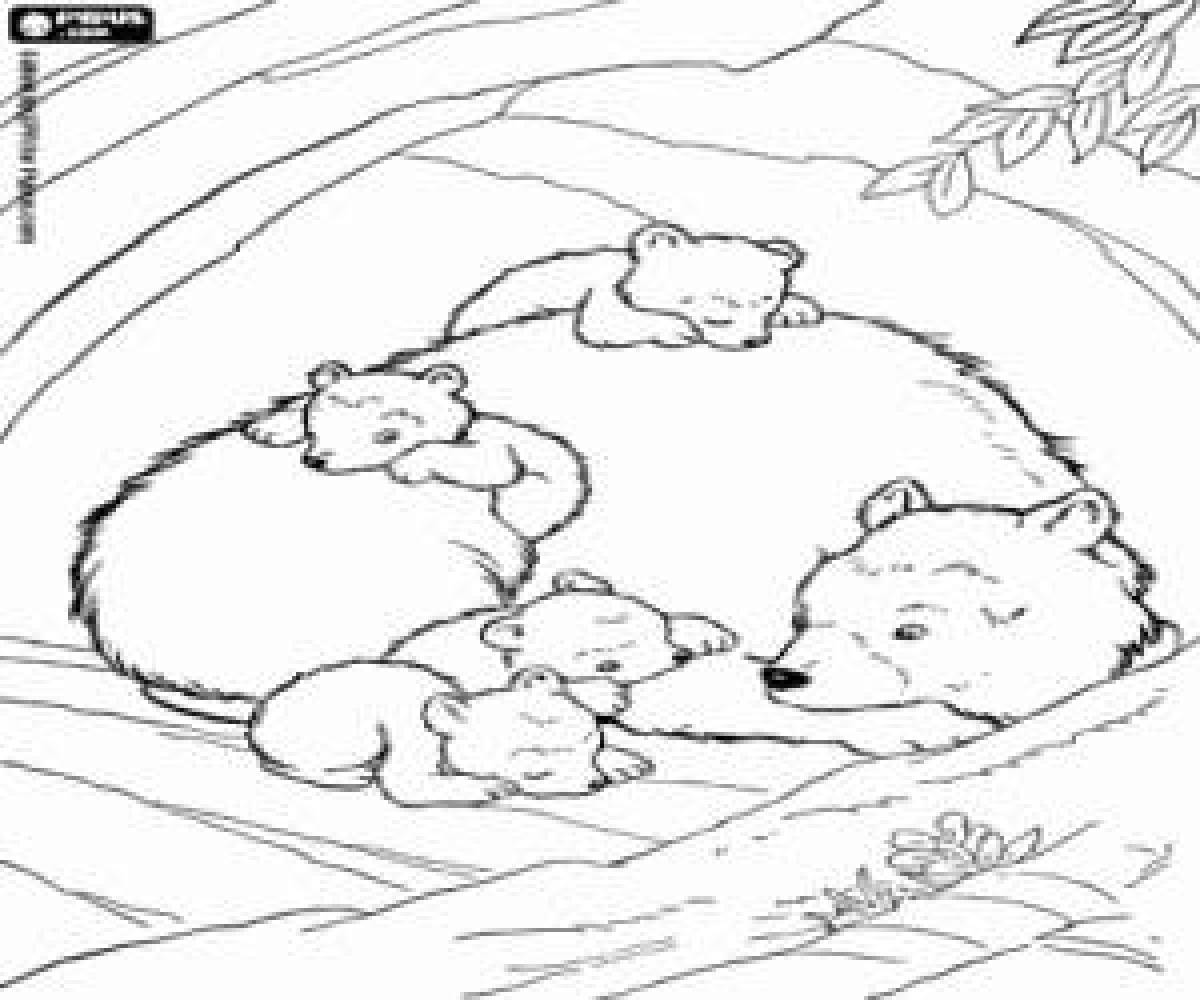 Coloring page serene bear in the lair
