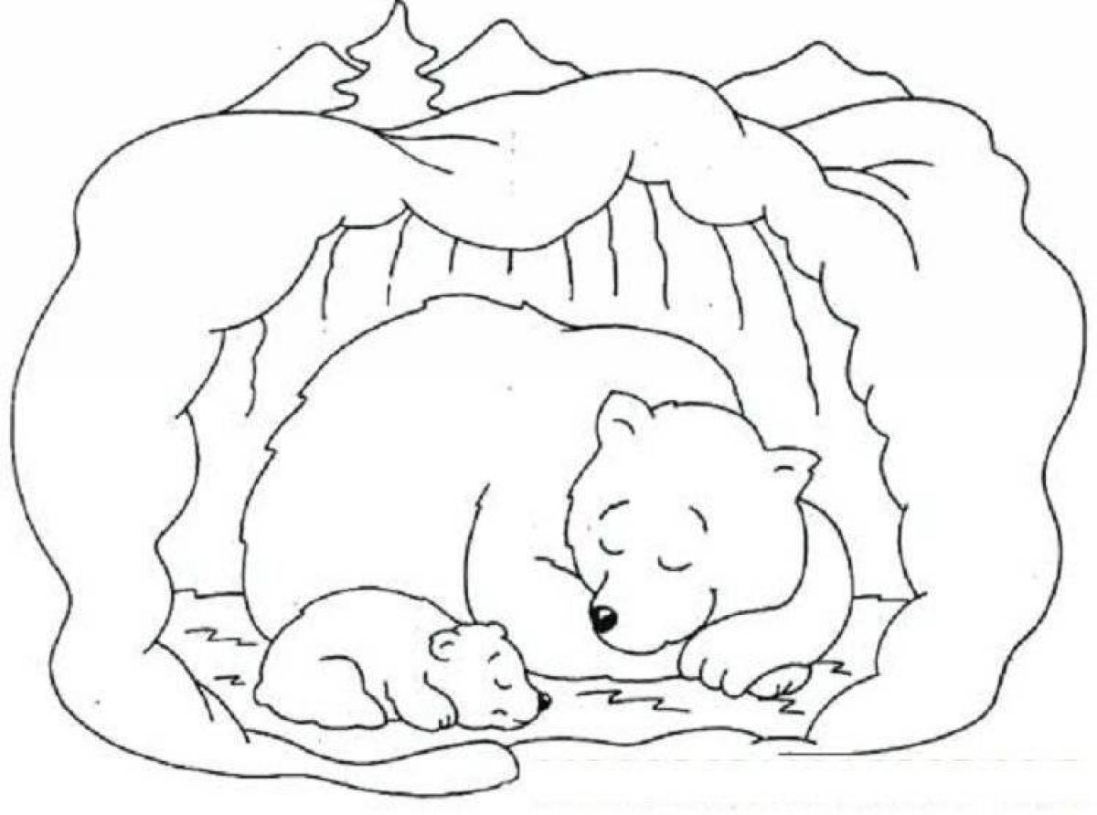 Coloring an inquisitive bear in a den