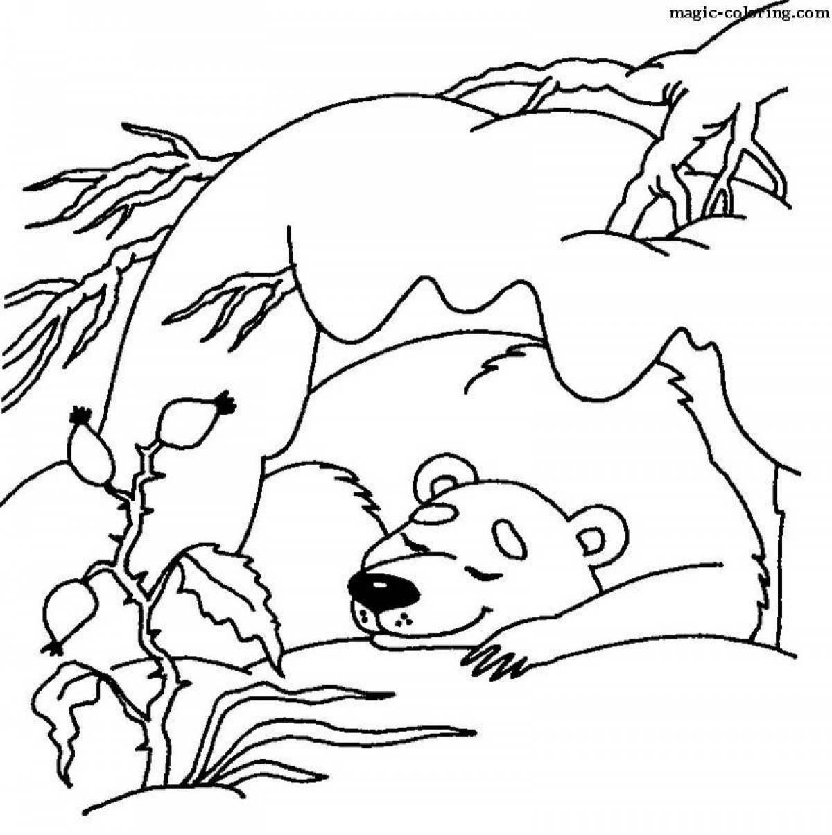 Attracting a bear in a den coloring book