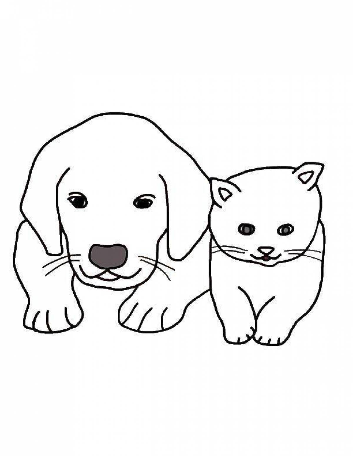 Playful coloring dog kittens for kids
